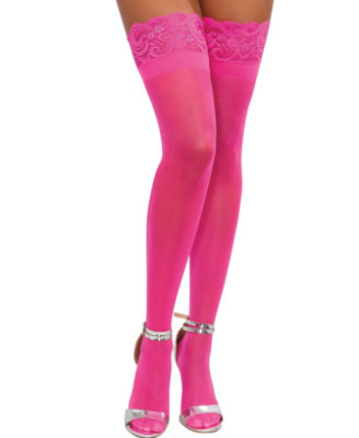 Bas roses nylon autofixants jarretières dentelle 